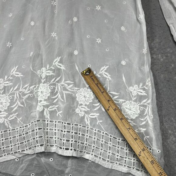 Johnny Was Top Womens Top Medium White Blouse Tunic Embroidered Lacework Boho - Picture 11 of 12